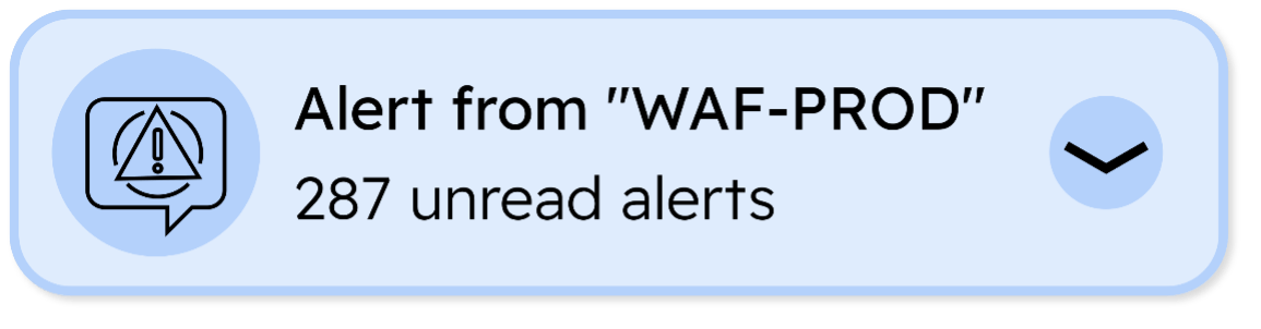 Mock-up of an alert from a WAF showing “287 unread alerts.