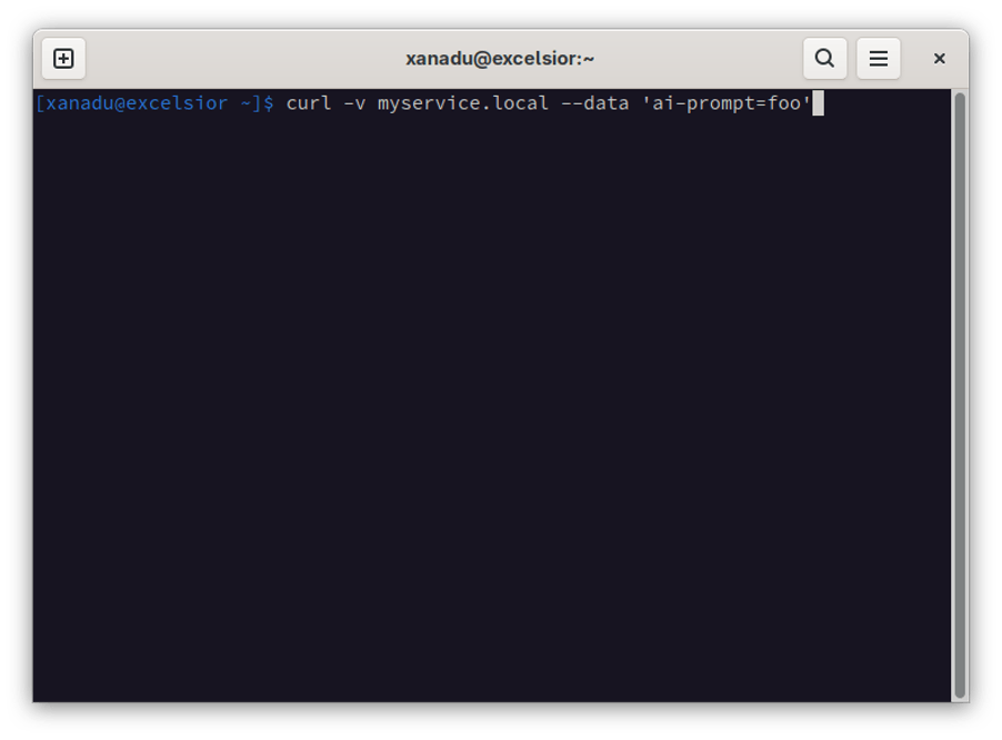 Screenshot of a Linux terminal window submitting a negative test