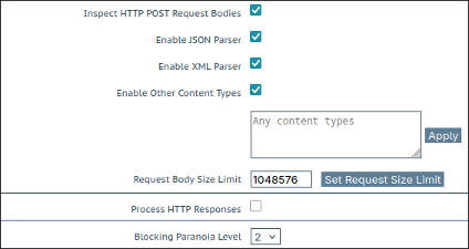Screenshot of the Progress Kemp LoadMaster web UI with the WAF option “Blocking Paranoia Level” set to 2