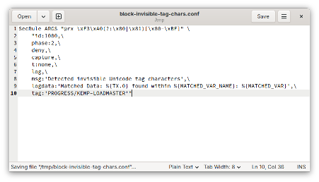 Screenshot showing the rule copy-pasted into a text editor